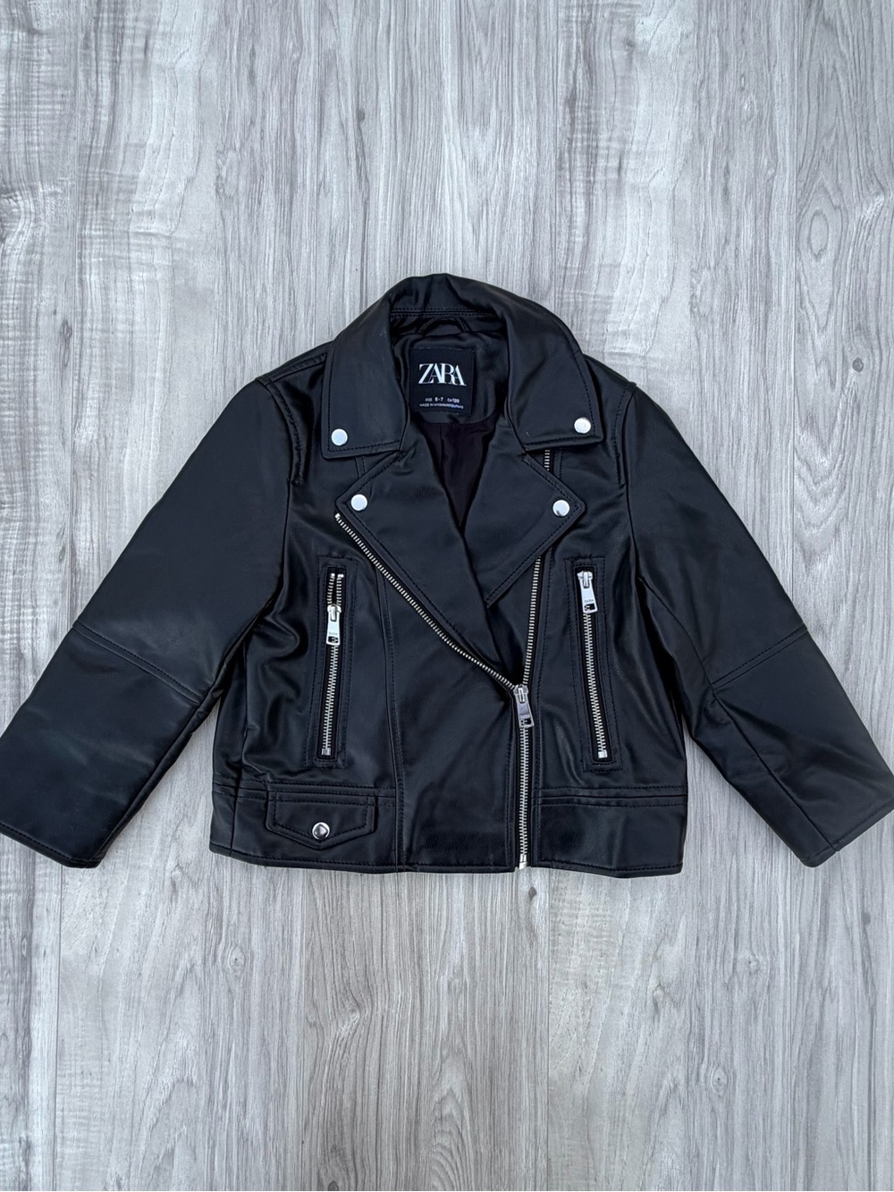 Zara Kids black faux leather moto jacket